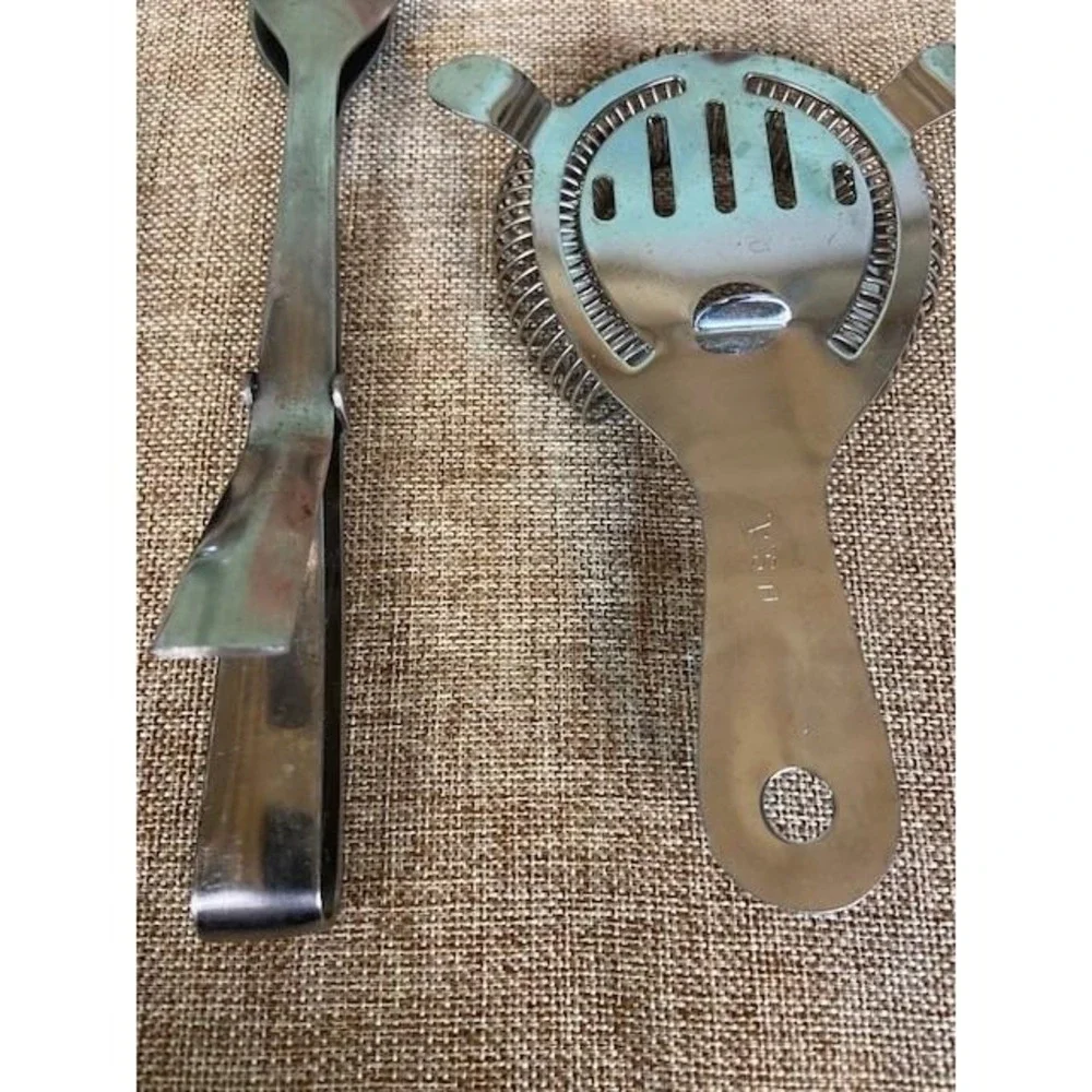 Vintage Cocktail Multi-Recipe Mixing Glass and 5 Piece Bar Tool Set Stainless